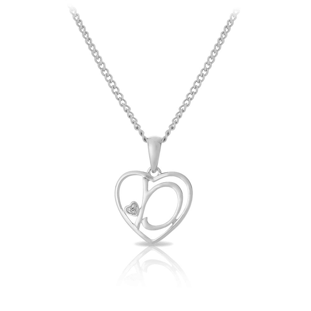 Diamond Initial Heart Pendant in Sterling Silver - Wallace Bishop