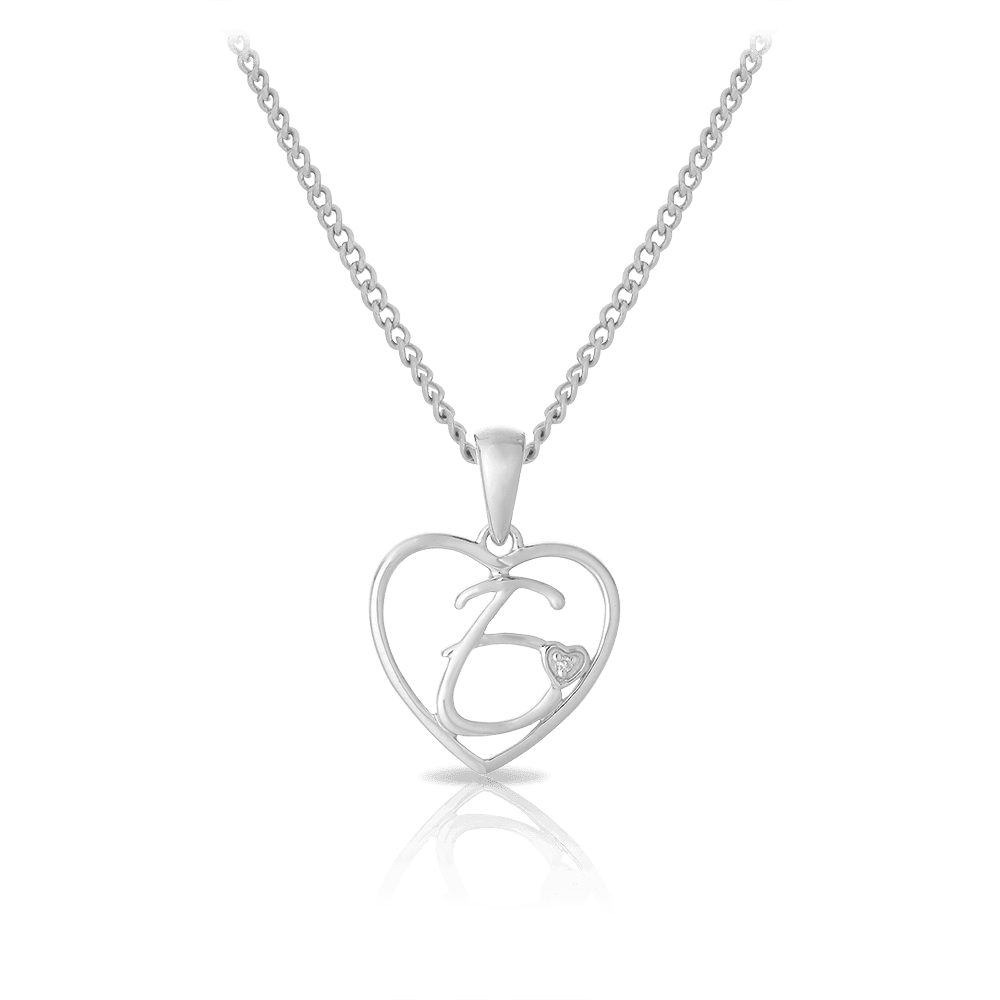 Diamond Initial Heart Pendant in Sterling Silver - Wallace Bishop
