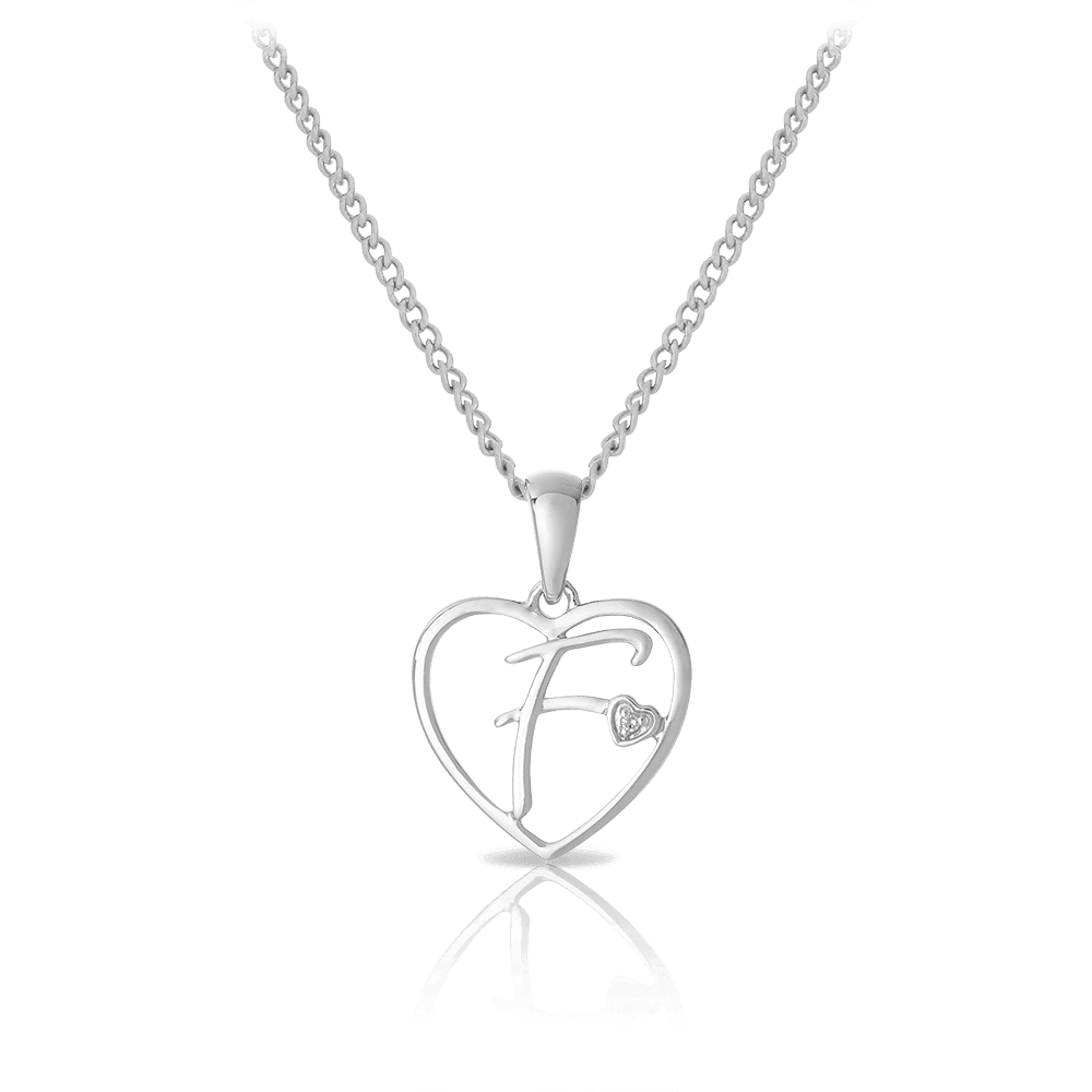 Diamond Initial Heart Pendant in Sterling Silver - Wallace Bishop