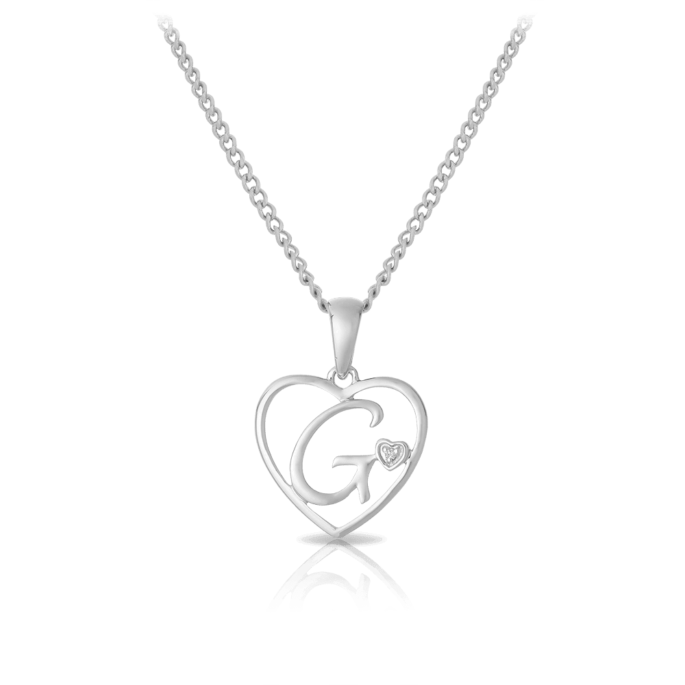 Diamond Initial Heart Pendant in Sterling Silver - Wallace Bishop