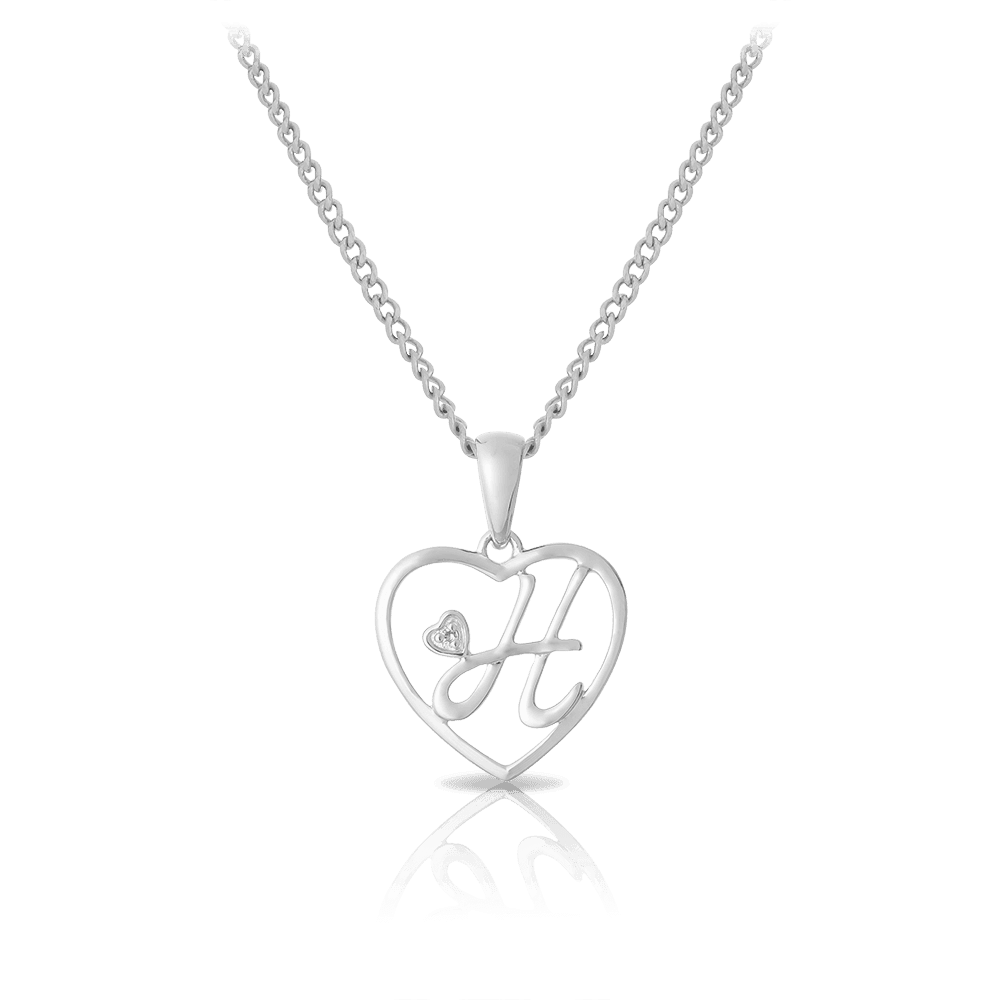 Diamond Initial Heart Pendant in Sterling Silver - Wallace Bishop
