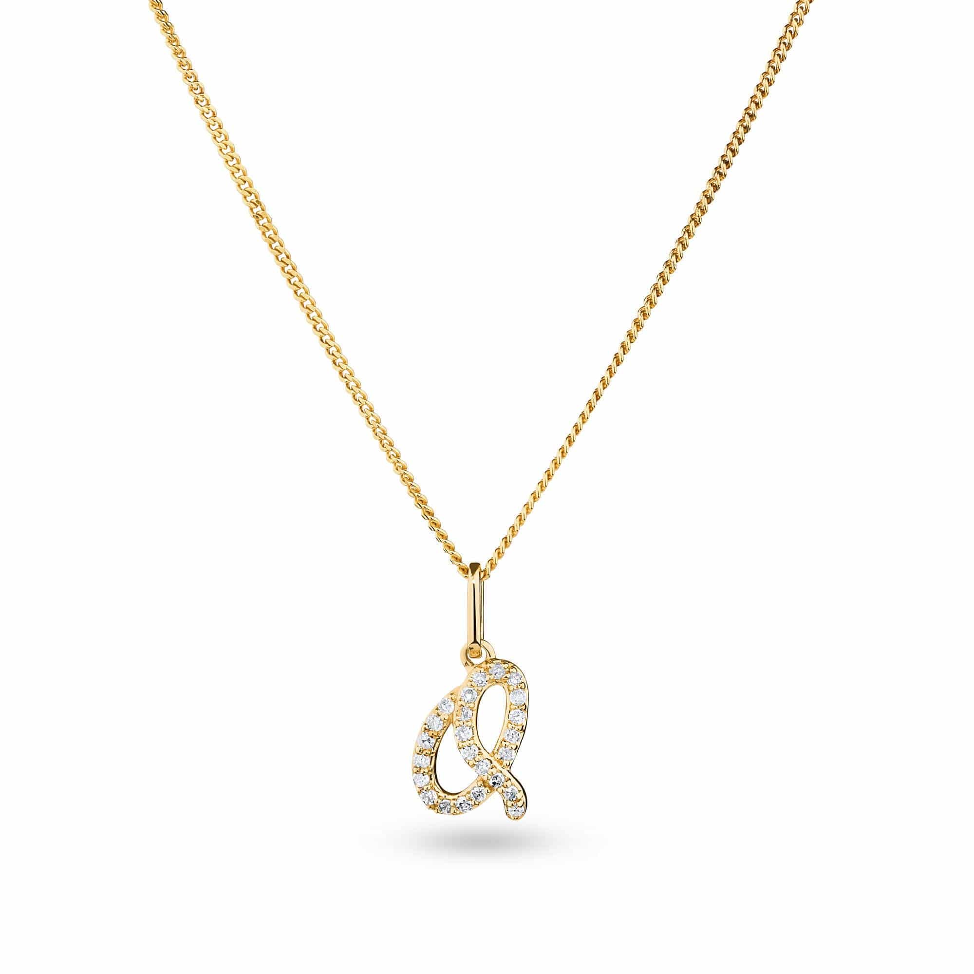 9ct Yellow Gold Initial Pendant Diamond Necklace TGW 0.071