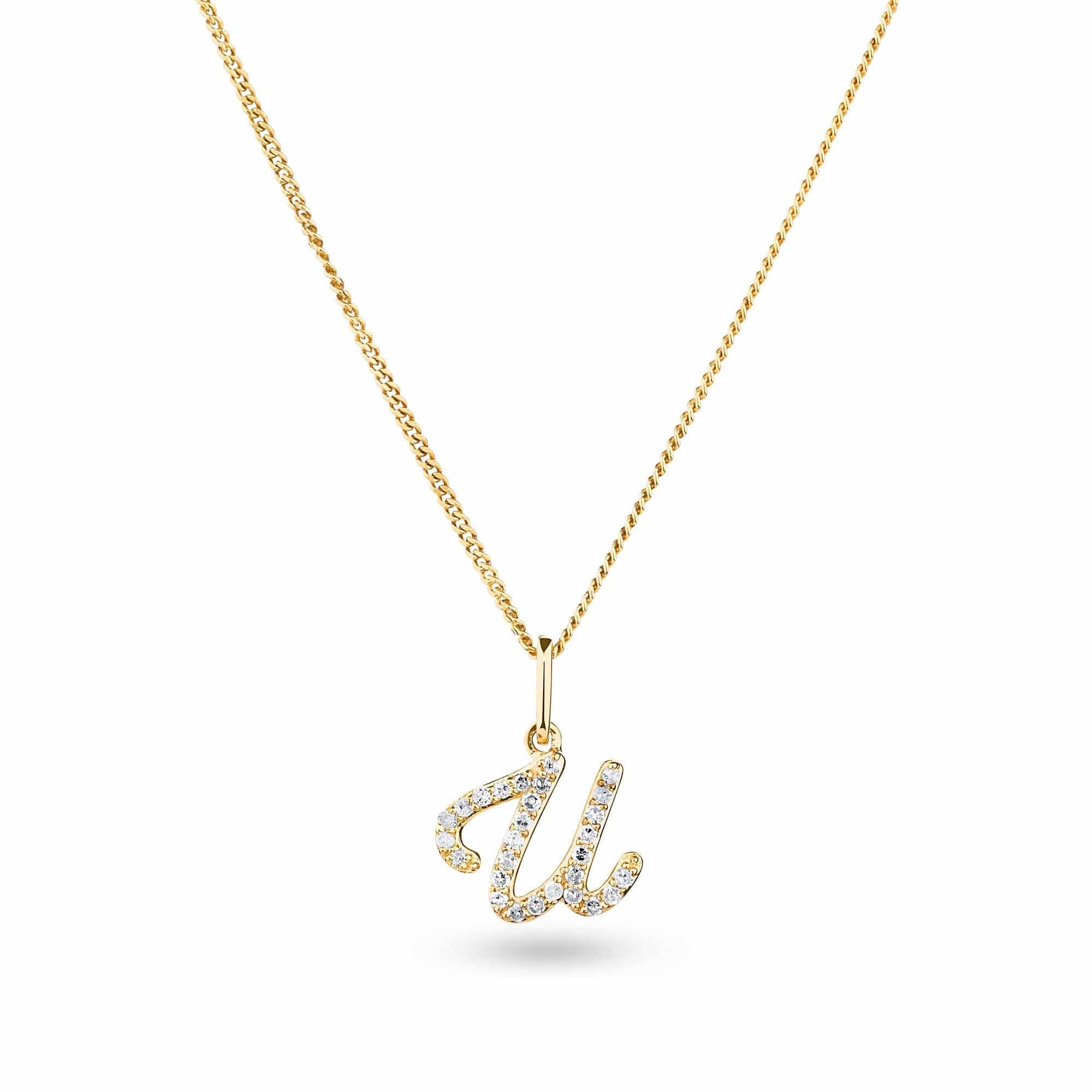 9ct Yellow Gold Initial Pendant Diamond Necklace TGW 0.071