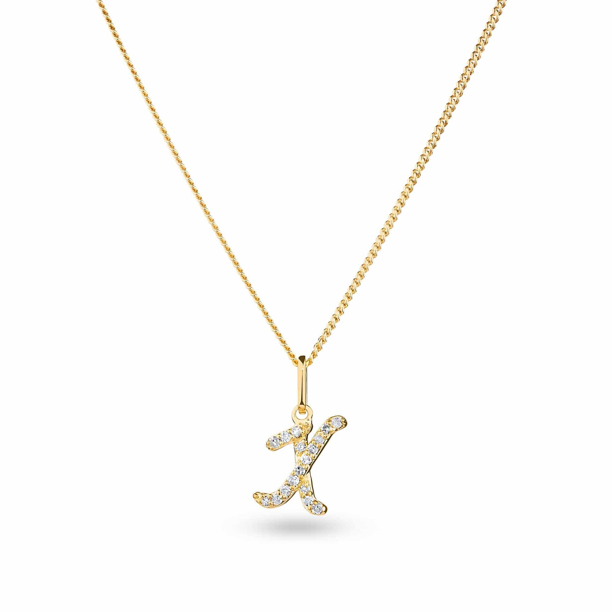 9ct Yellow Gold Initial Pendant Diamond Necklace TGW 0.071