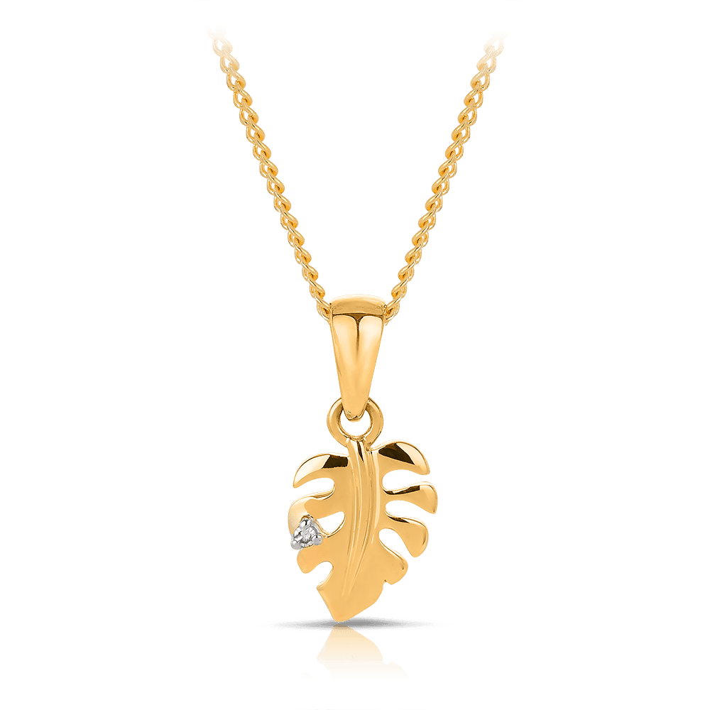 Diamond Leaf Pendant in 9ct Yellow Gold - Wallace Bishop