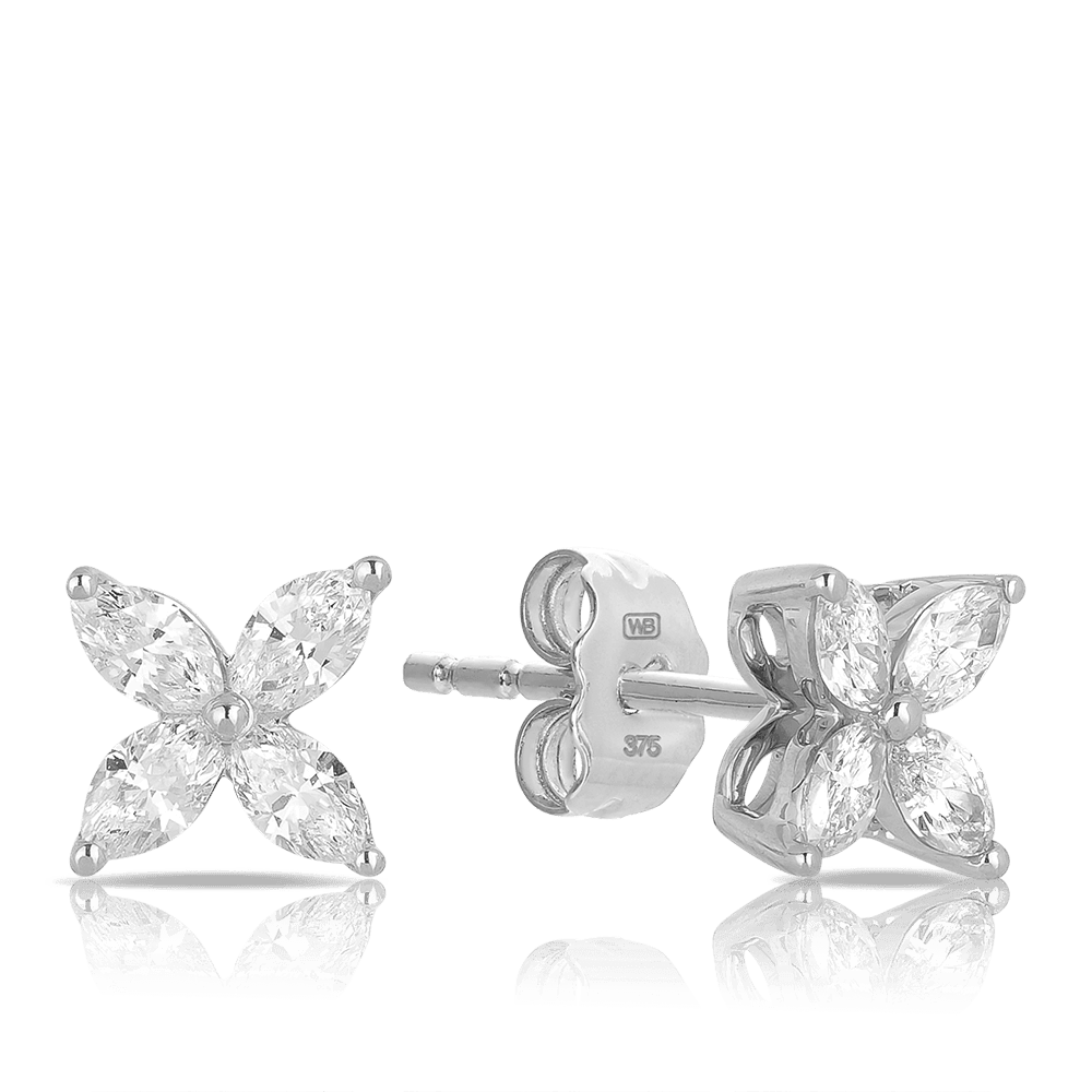 Diamond Marquise Flower Stud Earrings in 9ct White Gold - Wallace Bishop