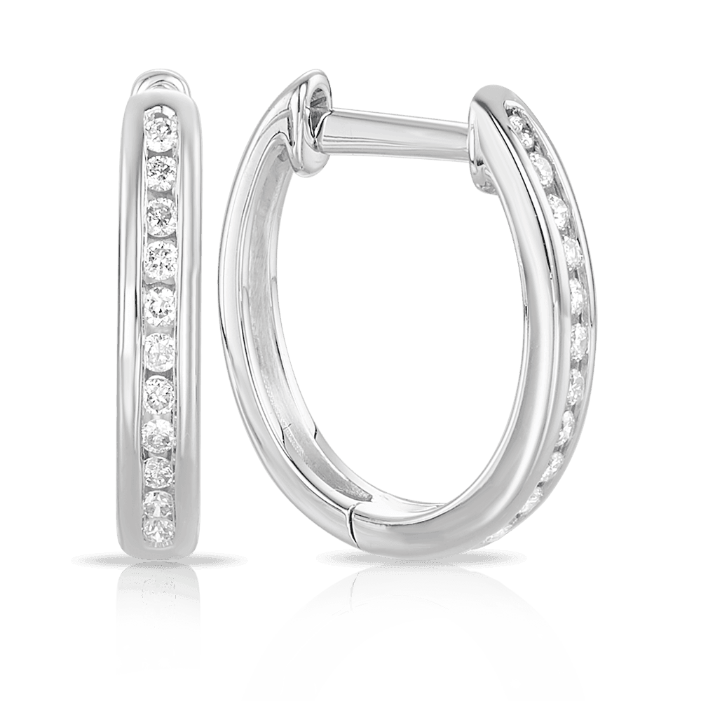 Diamond Oval Huggie Hoop Earrings in 9ct White Gold
