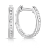 Diamond Oval Huggie Hoop Earrings in 9ct White Gold