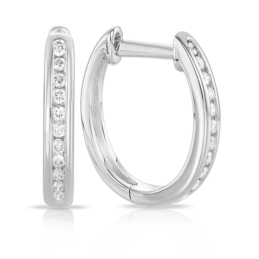 Diamond Oval Huggie Hoop Earrings in 9ct White Gold - Wallace Bishop