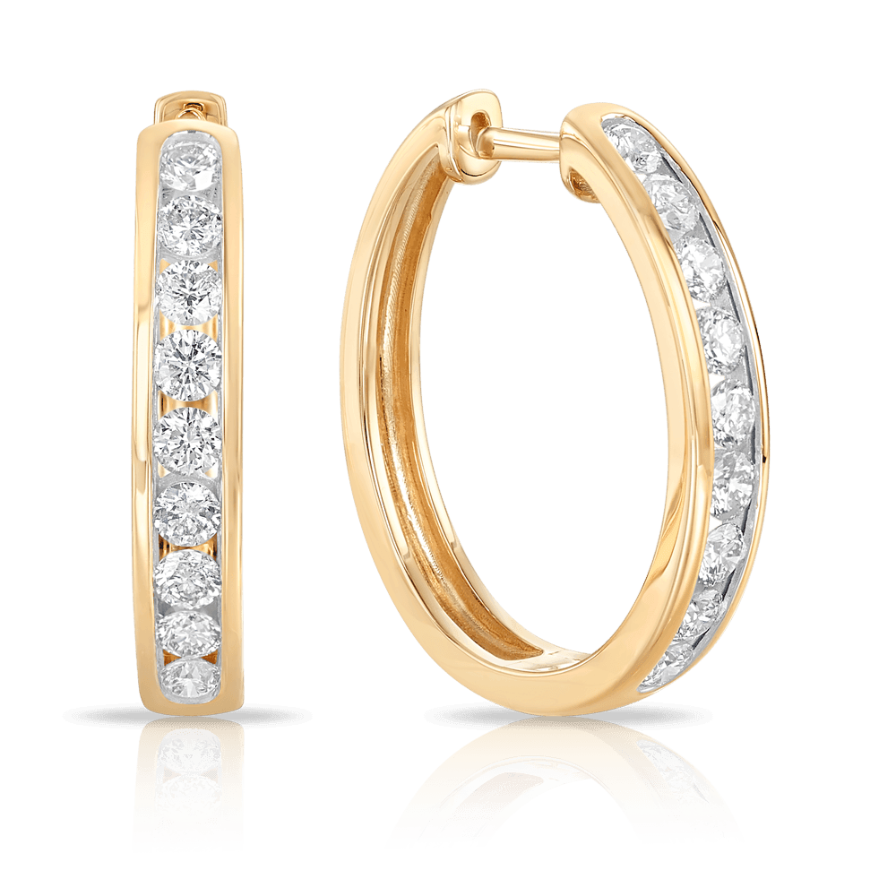 1.00ct TW Channel Set Diamond Oval Huggie in 9ct Yellow Gold