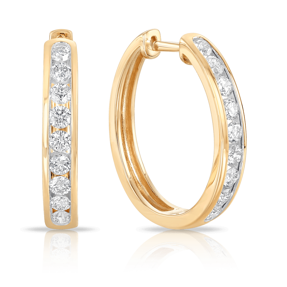 Diamond Oval Huggie Hoop Earrings in 9ct Yellow Gold - Wallace Bishop