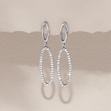 Diamond Oval Shape Drop Earrings in Sterling Silver