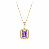 Amethyst & Diamond Pendant in 9ct Yellow Gold