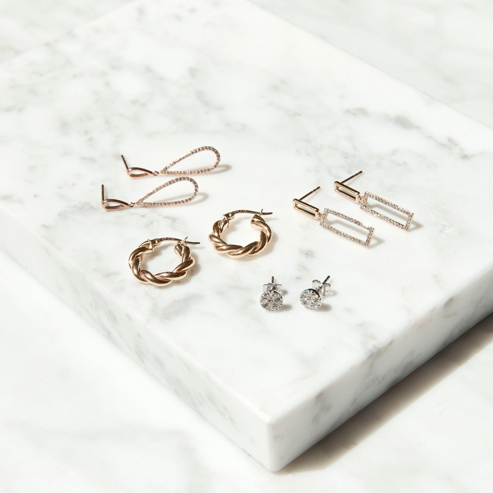 Diamond Rectangle Shape Drop Earrings in 9ct Yellow Gold - Wallace Bishop