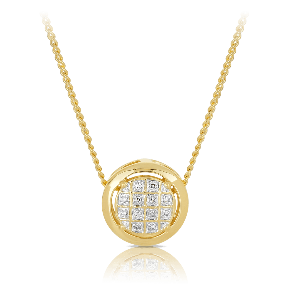 Diamond Round Necklace set in 9ct Yellow Gold