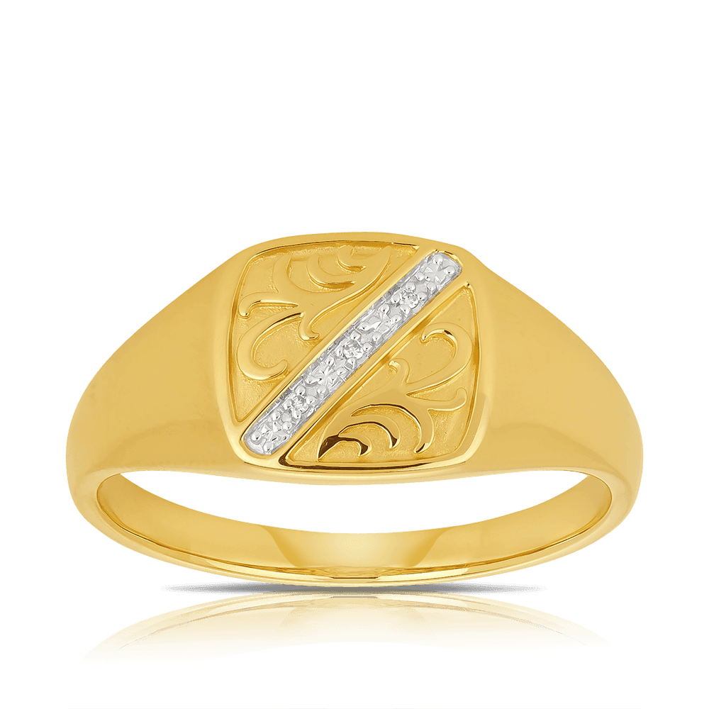 Diamond Signet Ring in 9ct Yellow Gold