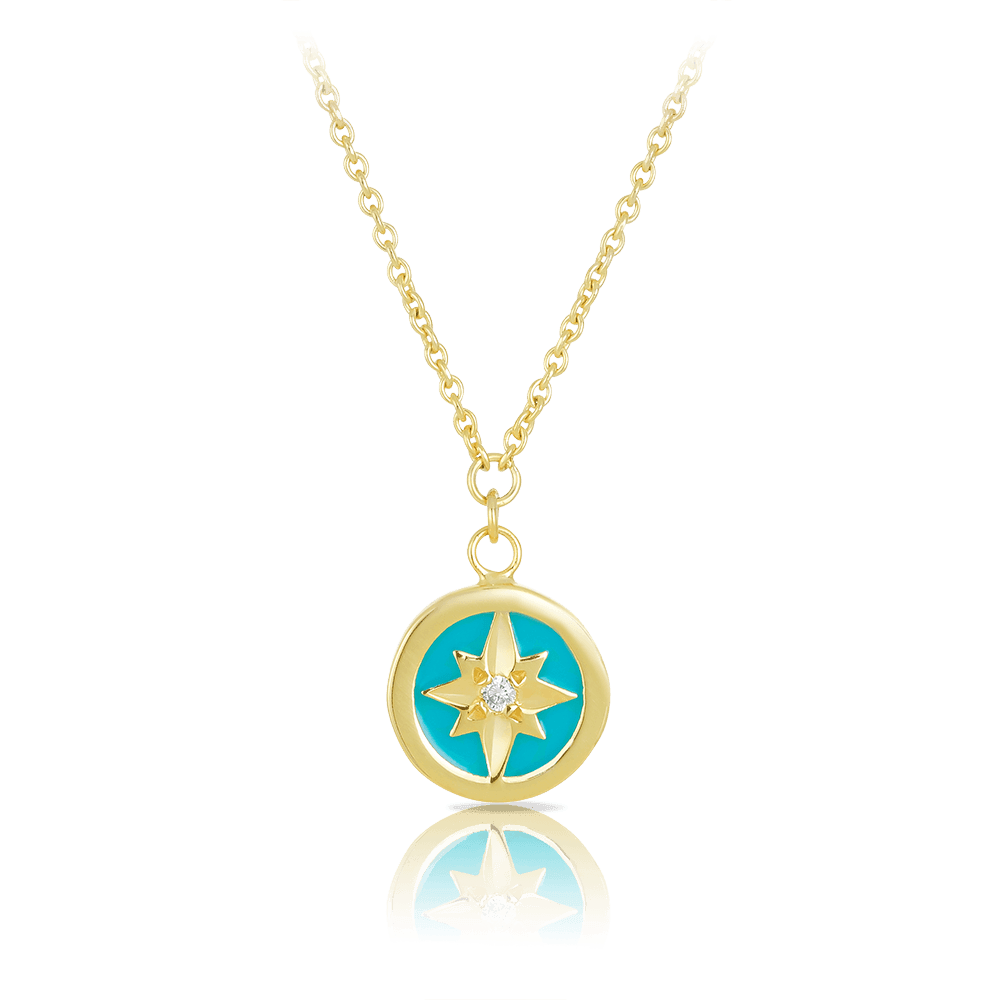 Diamond Star & Aqua Necklace in 9ct Yellow Gold - Wallace Bishop