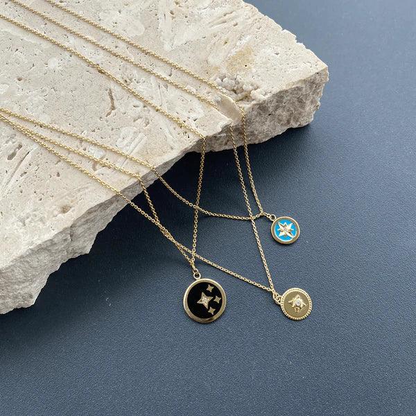 Diamond Star & Aqua Necklace in 9ct Yellow Gold - Wallace Bishop