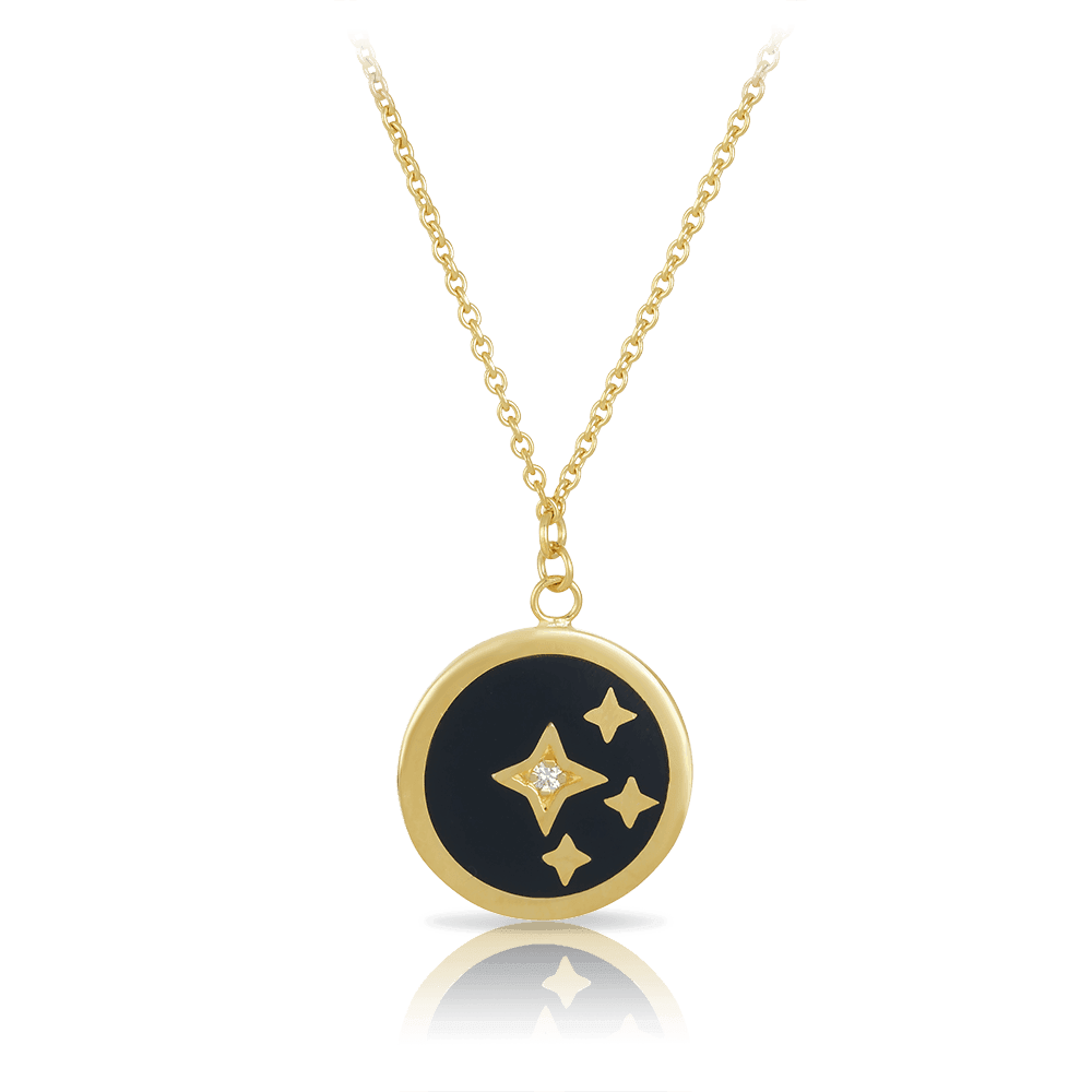 Diamond Star & Black Necklace in 9ct Yellow Gold - Wallace Bishop