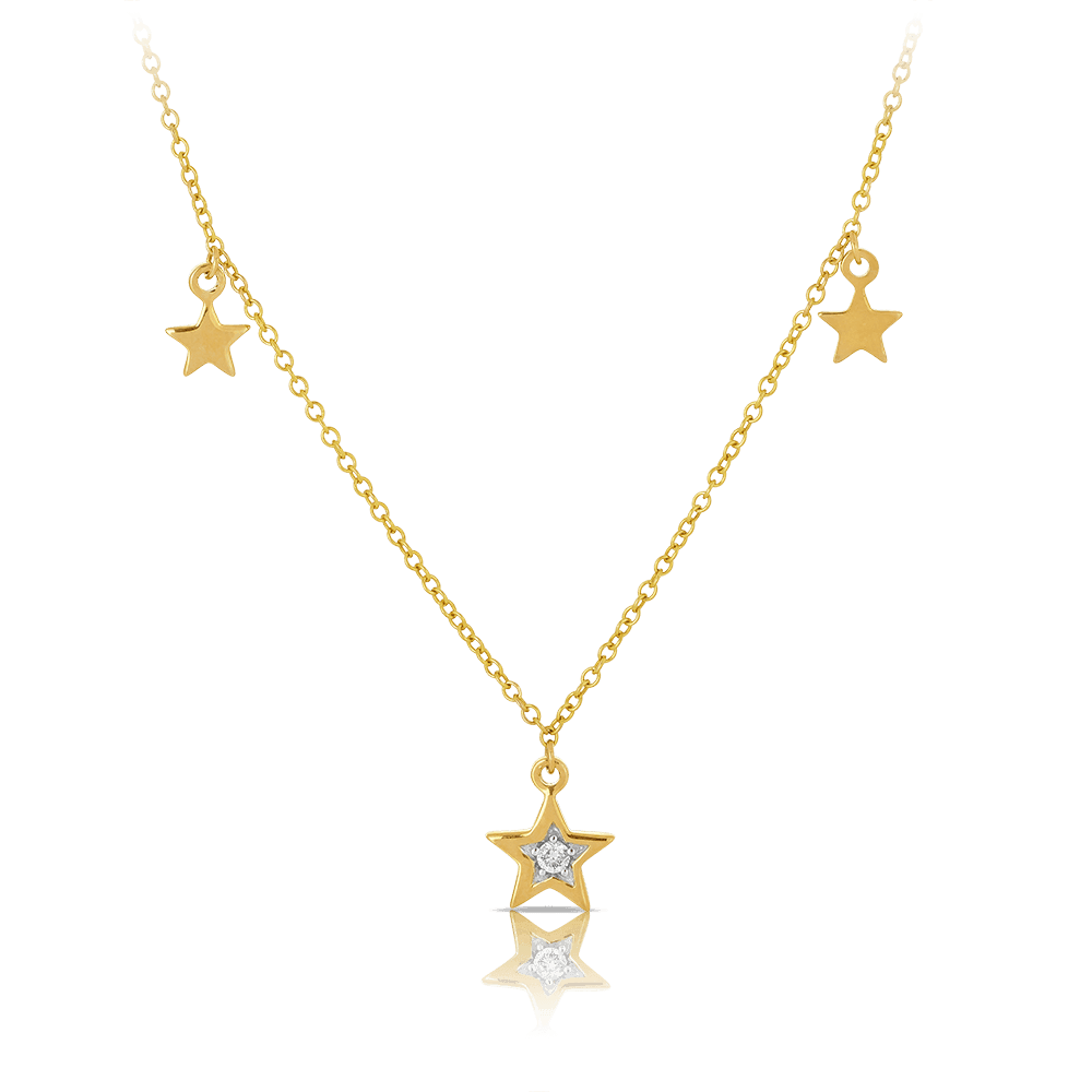 Diamond Star Trio Necklace set in 9ct Yellow Gold