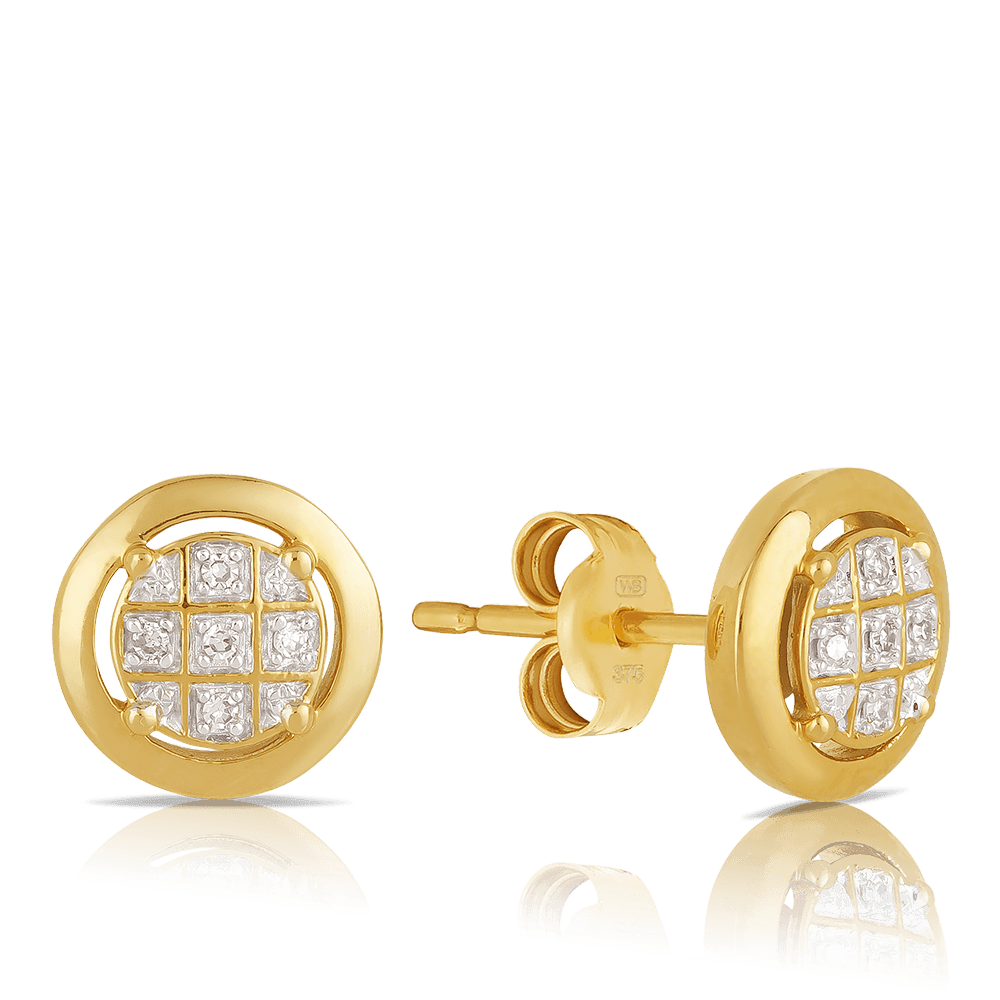 Diamond Stud Earrings in 9ct Yellow Gold
