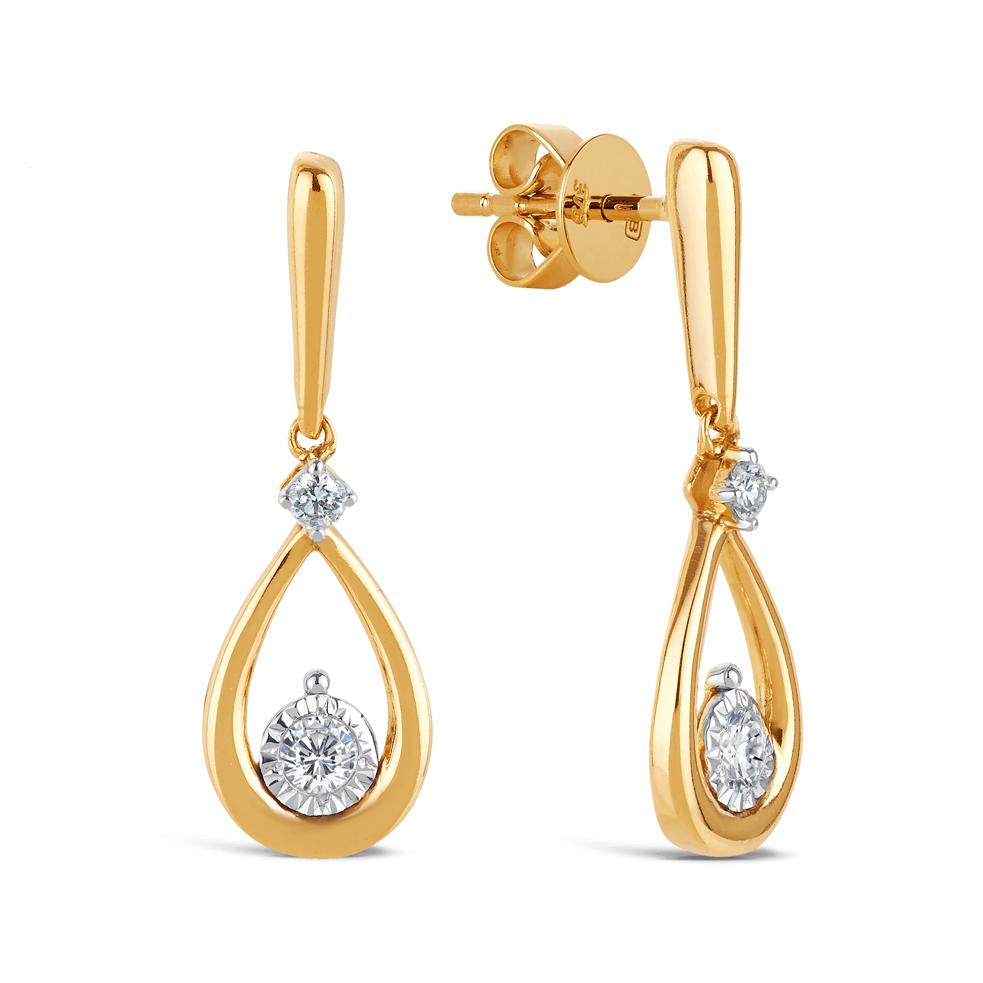 Diamond Tear Drop Earrings in 9ct Yellow & White Gold