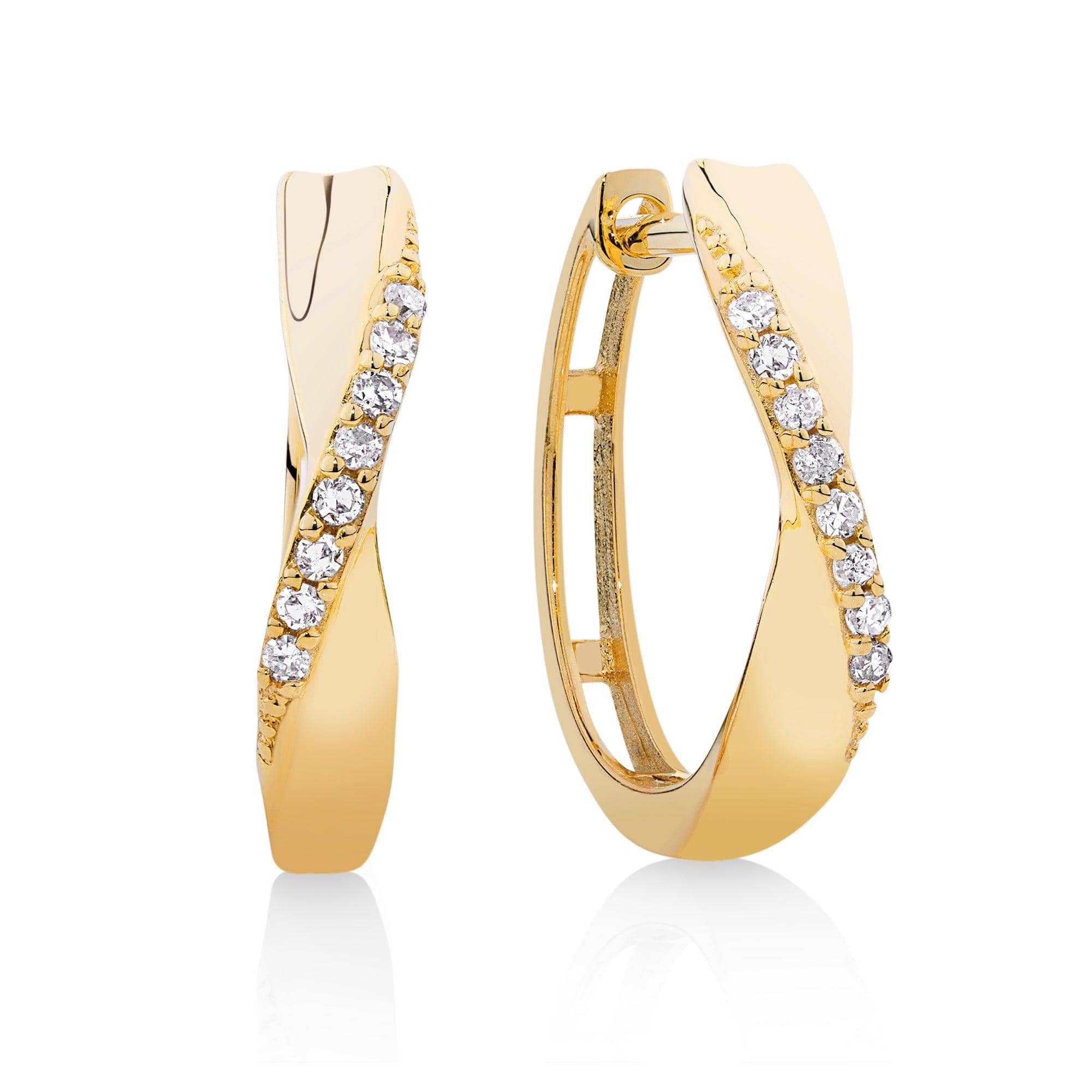 Diamond Twist Huggie Earrings in 9ct Yellow Gold