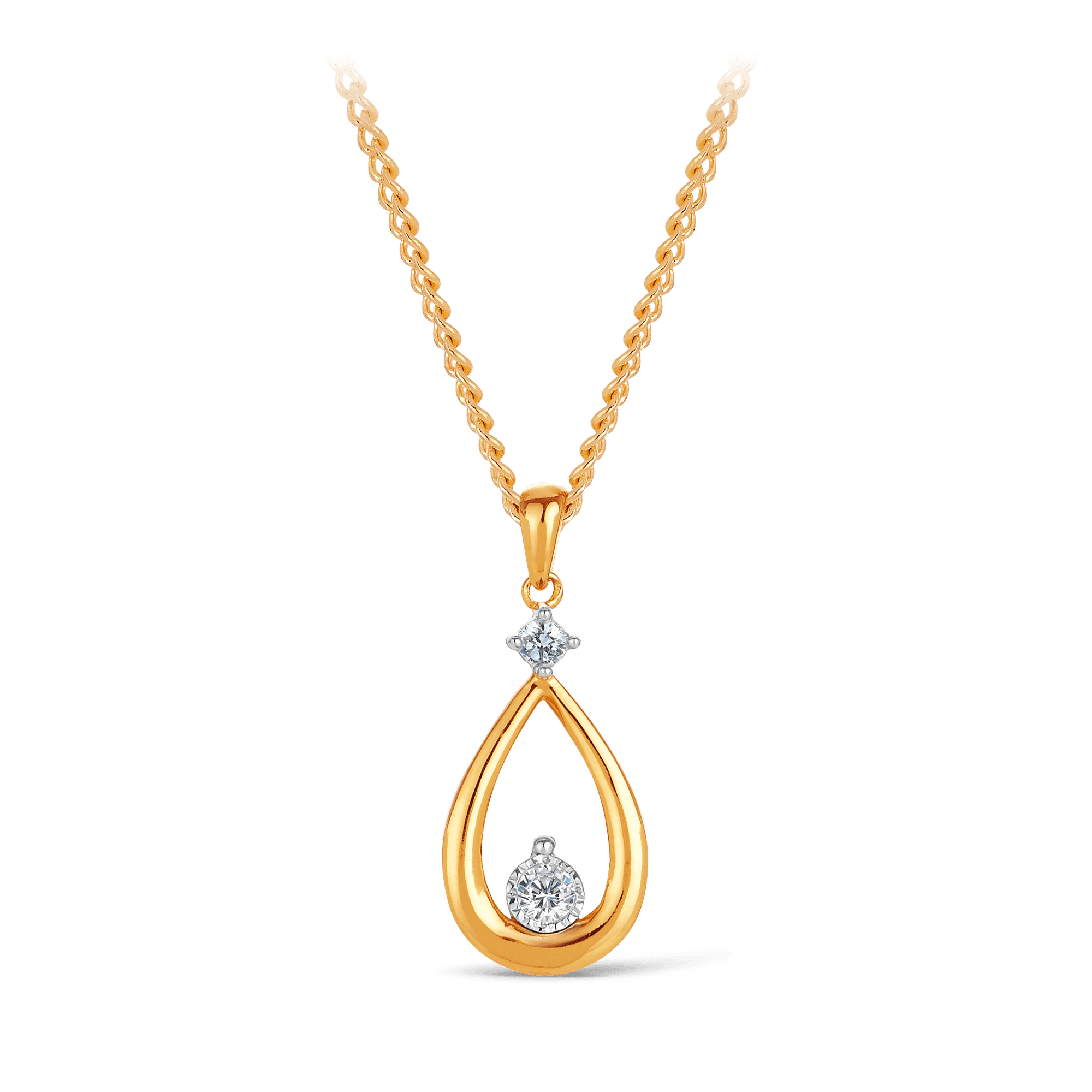 Drop Illusion & Claw Set Diamond Pear Pendant in 9ct Yellow and White Gold
