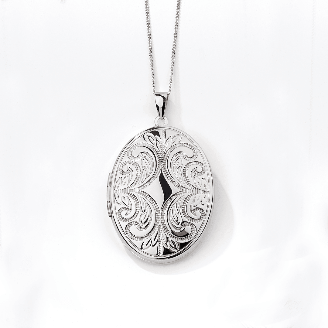 Embossed Oval Locket Pendant in Sterling Silver