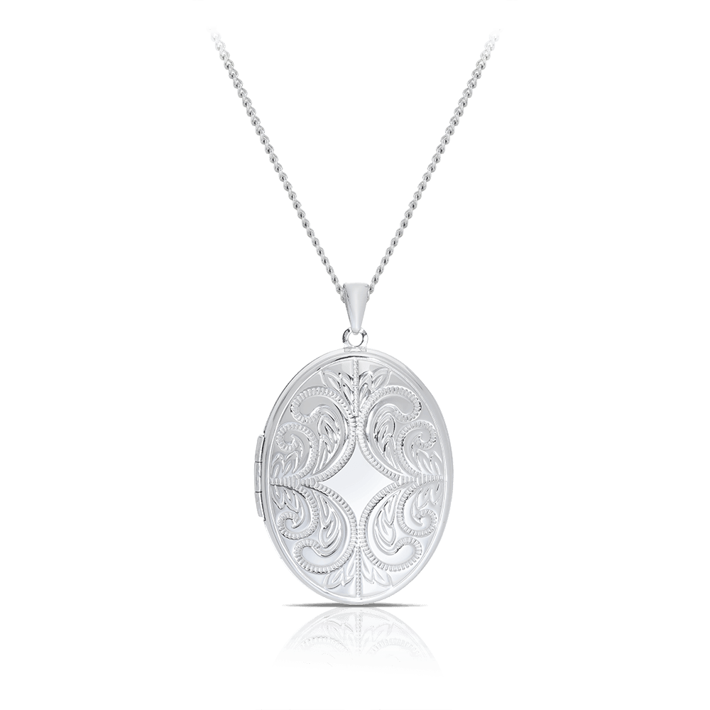 Embossed Oval Locket Pendant in Sterling Silver