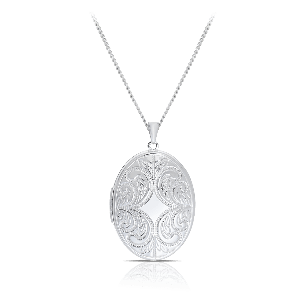 Embossed Oval Locket Pendant in Sterling Silver - Wallace Bishop