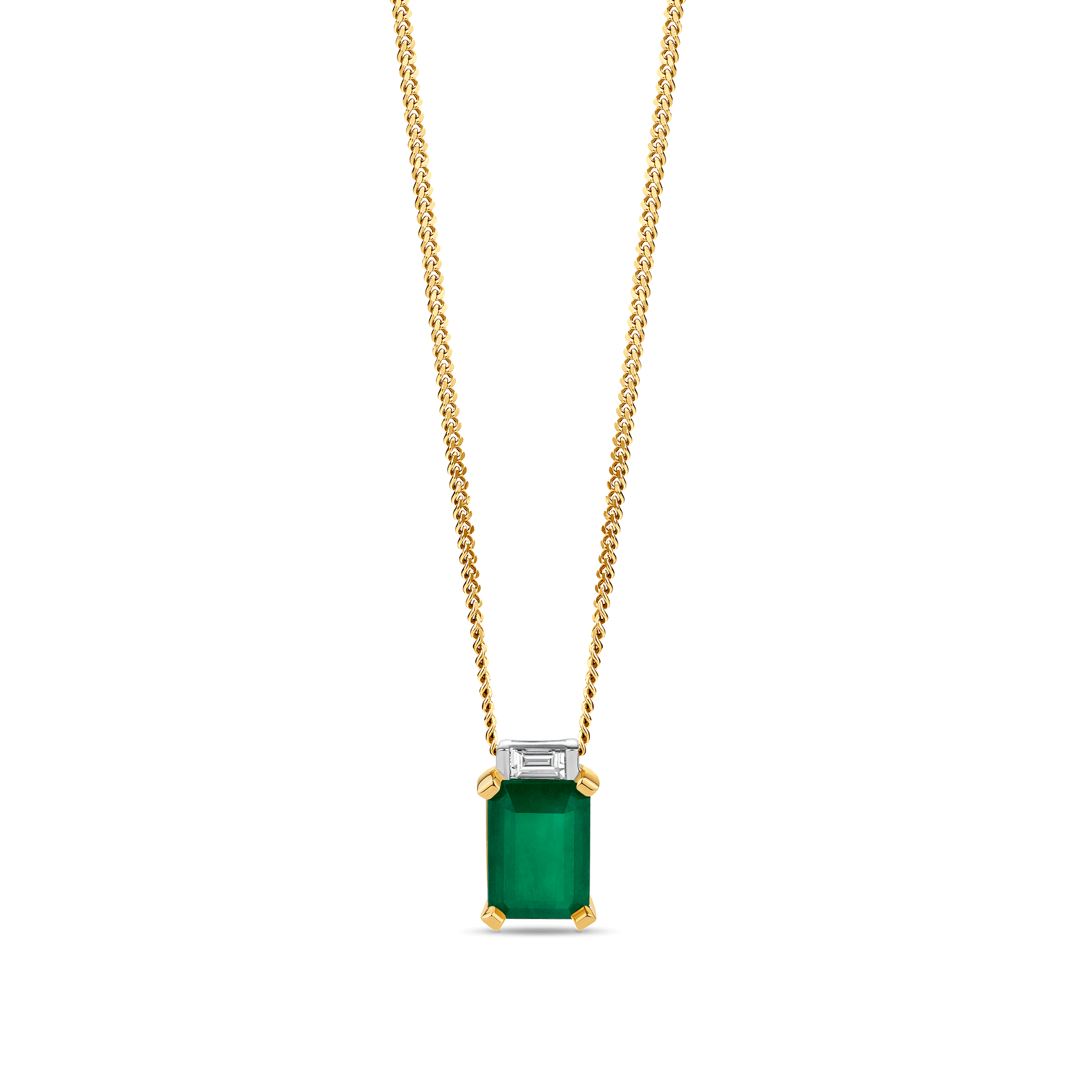 Emerald & Diamond Claw and Channel Set Pendant in 9ct Yellow Gold