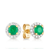 Emerald & Diamond Halo Stud Earrings in 9ct Yellow Gold - Wallace Bishop