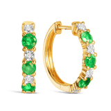 Emerald & Diamond Huggie Hoop Earrings in 9ct Yellow Gold