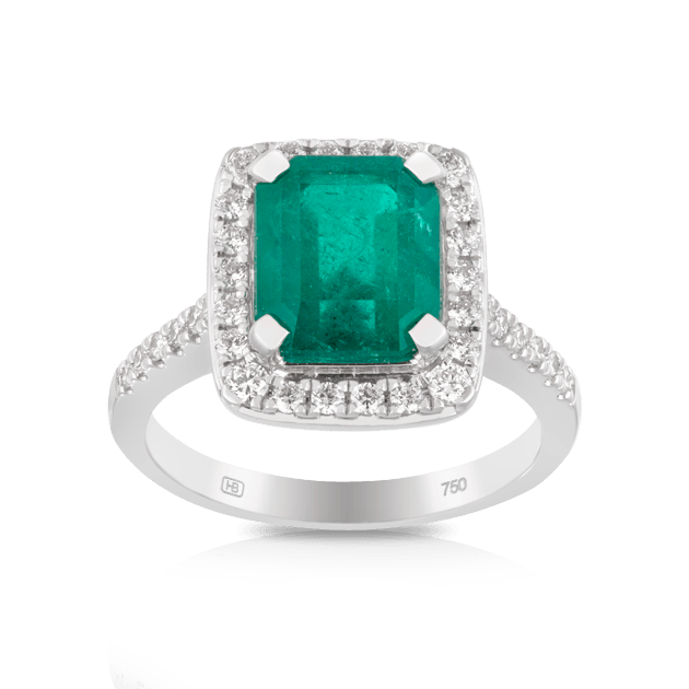 Emerald and Diamond Ring in 18ct White Gold - Wallace Bishop