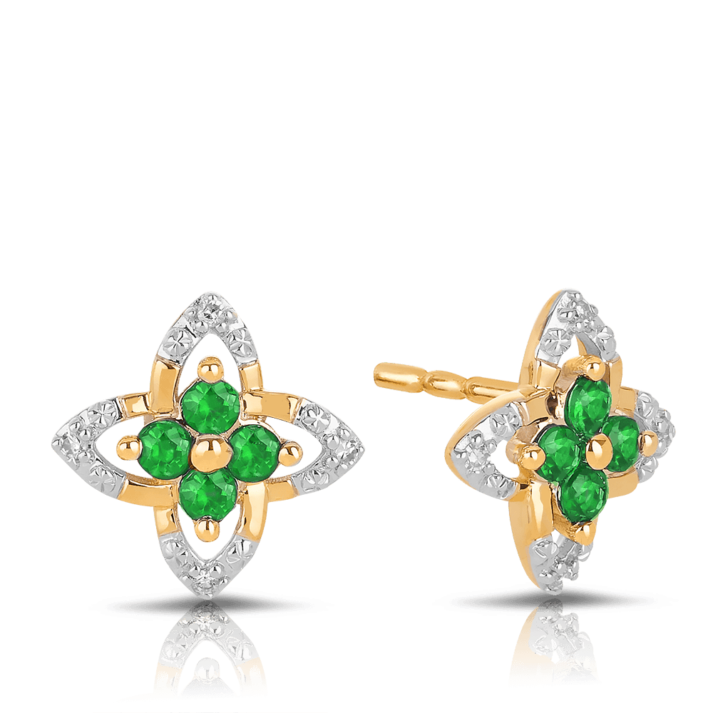 Emerald & Diamond Star Stud Earrings in 9ct Yellow Gold - Wallace Bishop