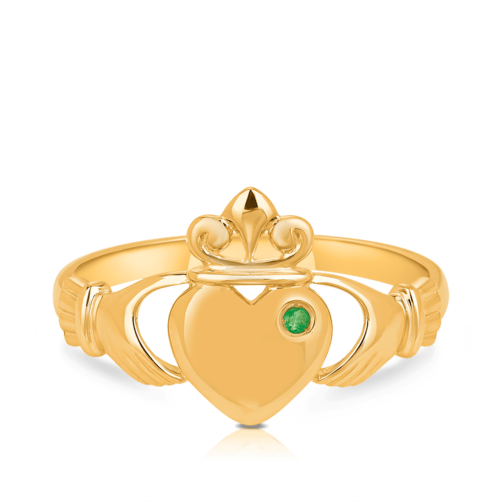 Emerald Claddaugh Ring in 9ct Yellow Gold - Wallace Bishop