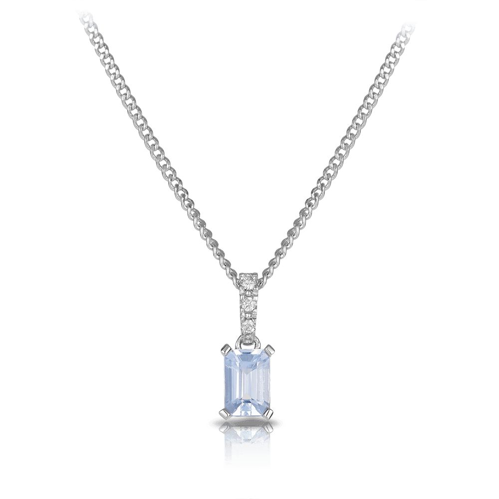 Emerald Cut Aquamarine Pendant in 9ct White Gold