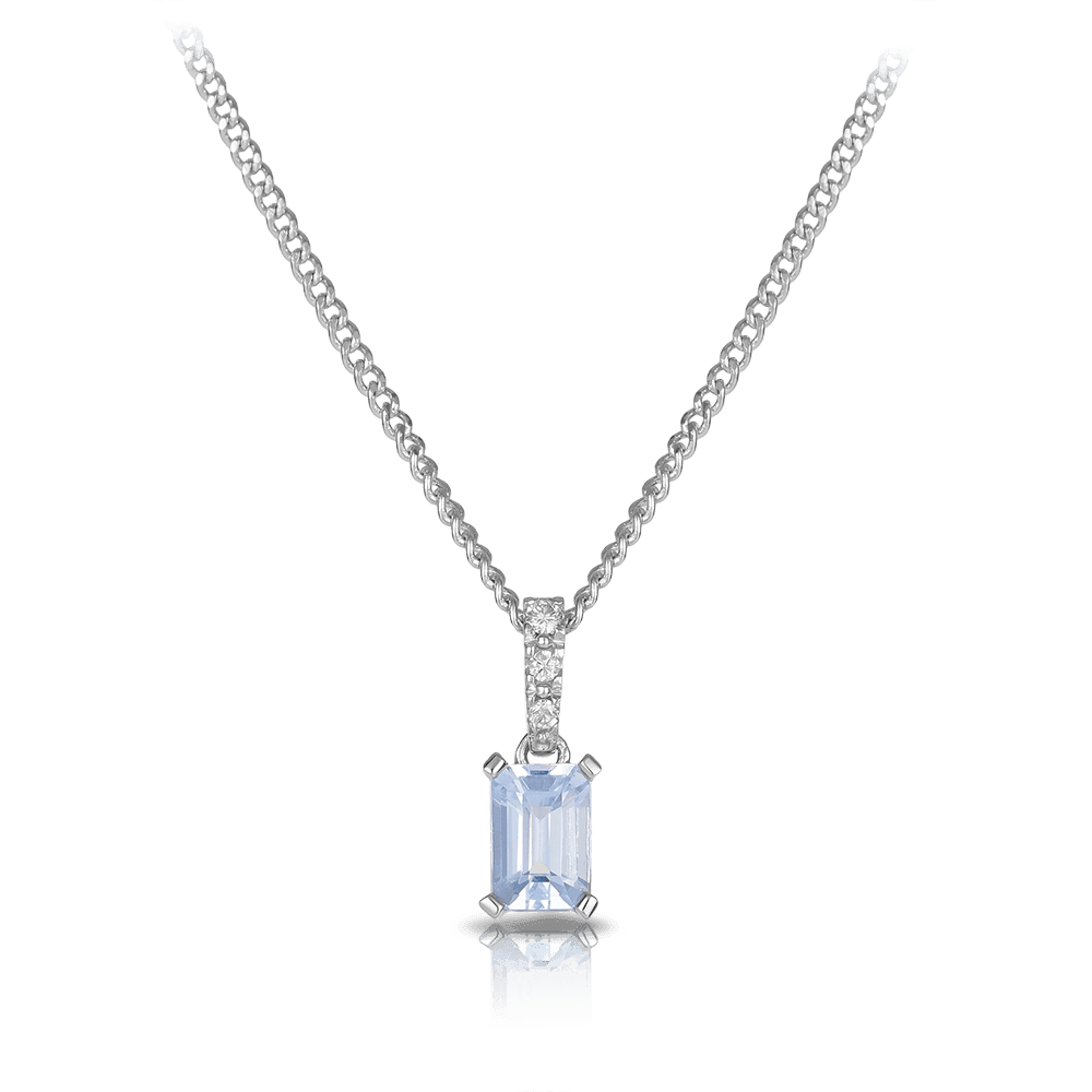 Emerald Cut Aquamarine Pendant in 9ct White Gold - Wallace Bishop