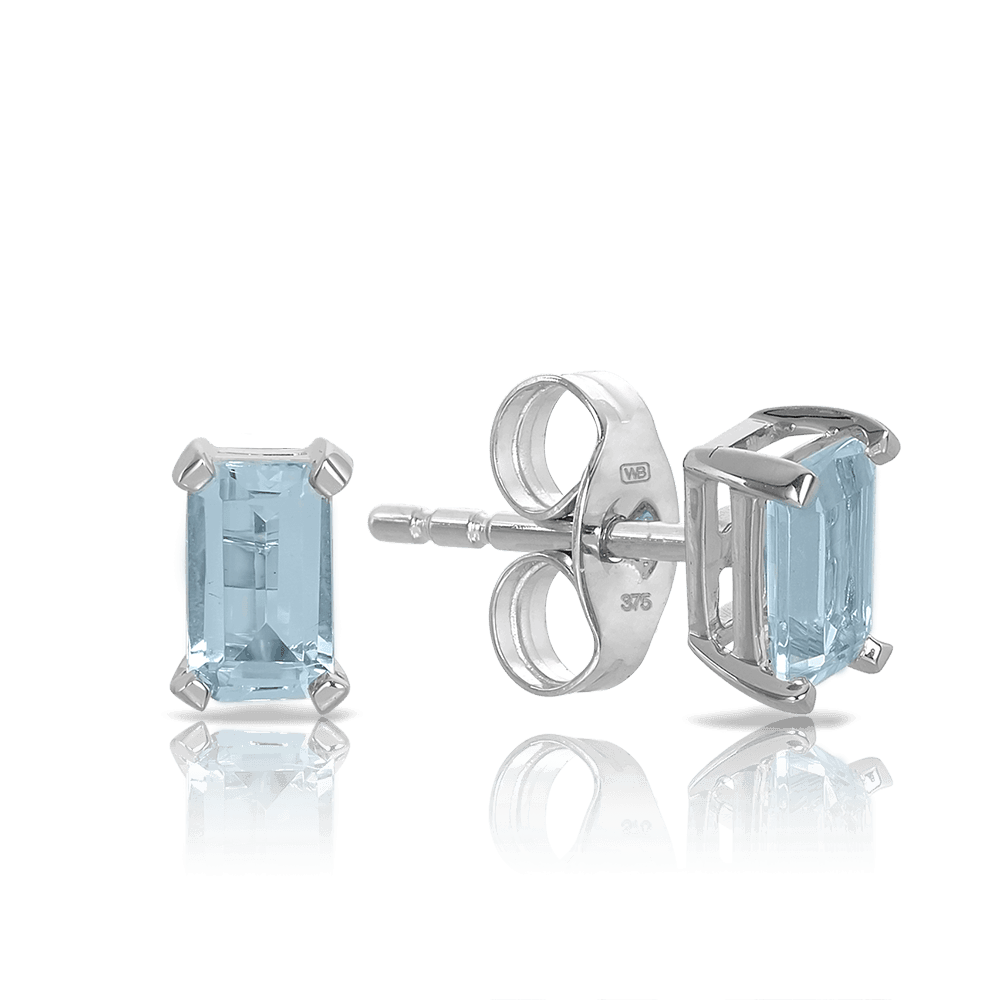 Emerald Cut Aquamarine Stud Earrings