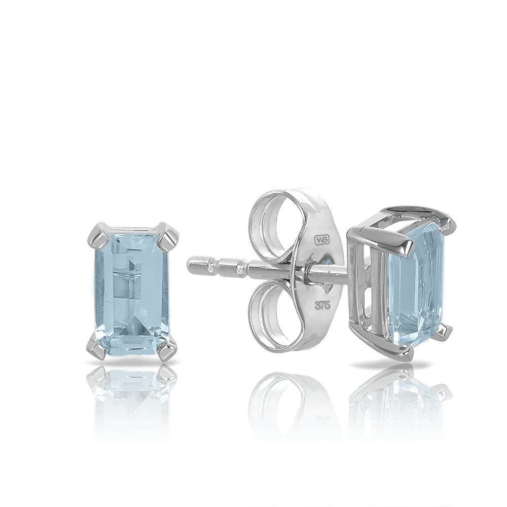 Emerald Cut Aquamarine Stud Earrings - Wallace Bishop