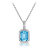 Emerald Cut Blue Topaz and Diamond Halo Pendant in 9ct White Gold