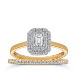 Emerald Cut Double Halo Diamond Engagement Bridal Set in 9ct Yellow & White Gold TDW 0.50ct - Wallace Bishop