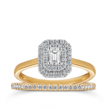 0.50ct TW Diamond Double Halo Engagement & Bridal Set in 9ct Yellow & White Gold