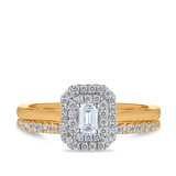 Emerald Cut Double Halo Diamond Engagement Bridal Set in 9ct Yellow & White Gold TDW 0.50ct - Wallace Bishop