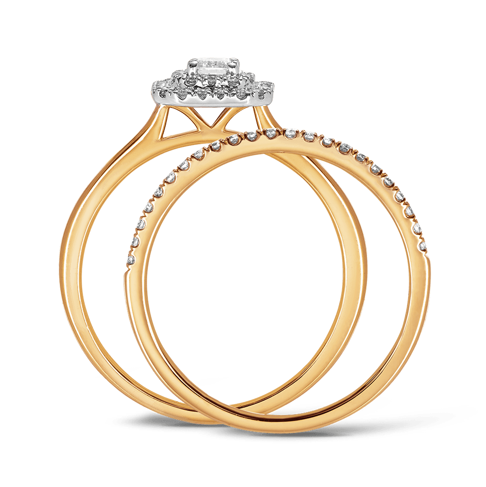 0.50ct TW Diamond Double Halo Engagement & Bridal Set in 9ct Yellow & White Gold