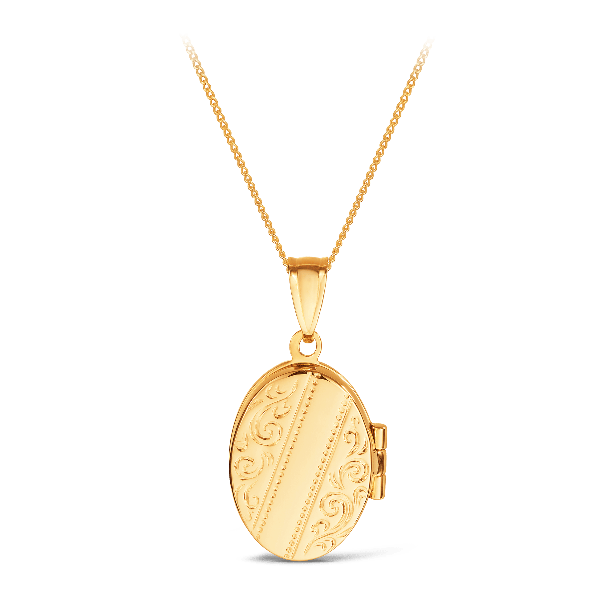 Engraved Oval Locket Pendant in 9ct Yellow Gold