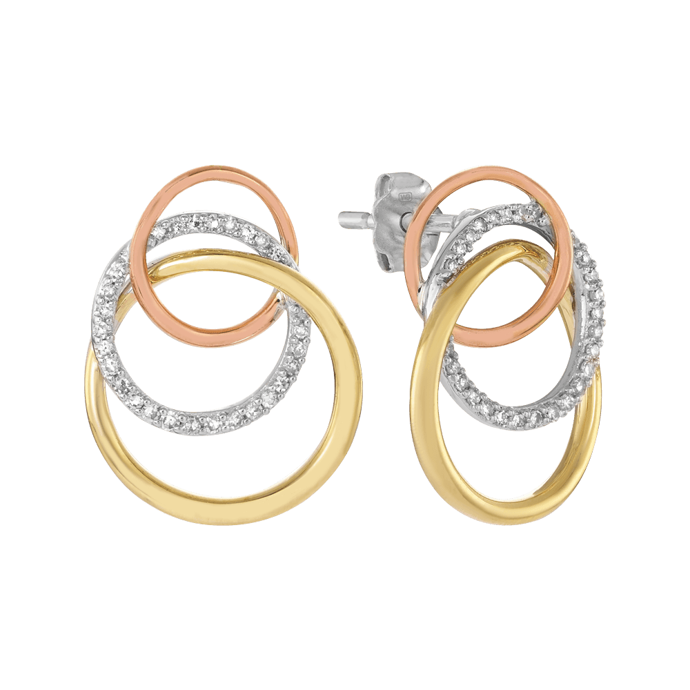 Eternal® Three Tone Diamond Earrings in 9ct Rose, White and Yellow Gold