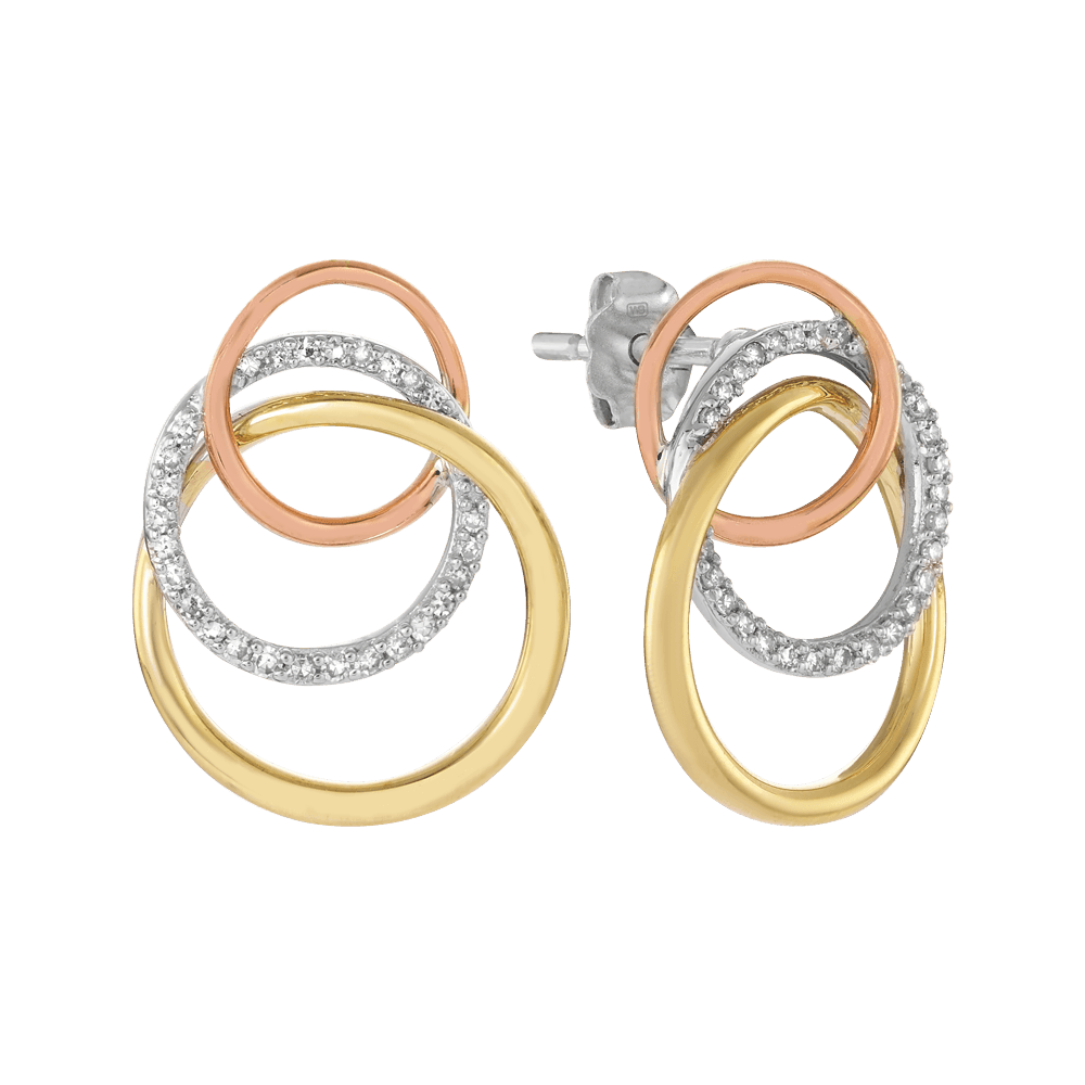 Eternal® Three Tone Diamond Earrings in 9ct Rose, White and Yellow Gold - Wallace Bishop