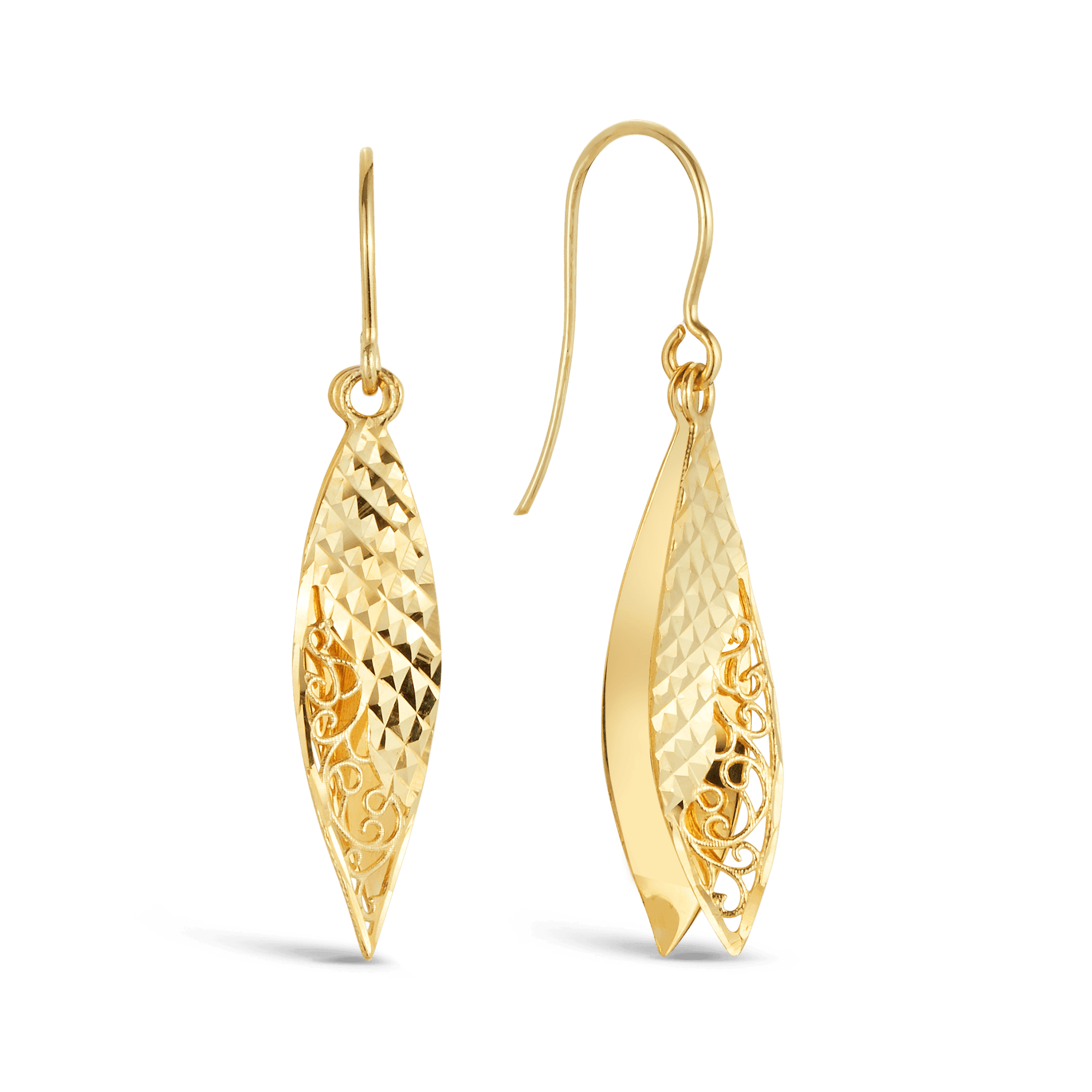 Fancy Diamond Cut Drop Earrings in 9ct Yellow Gold - Wallace Bishop